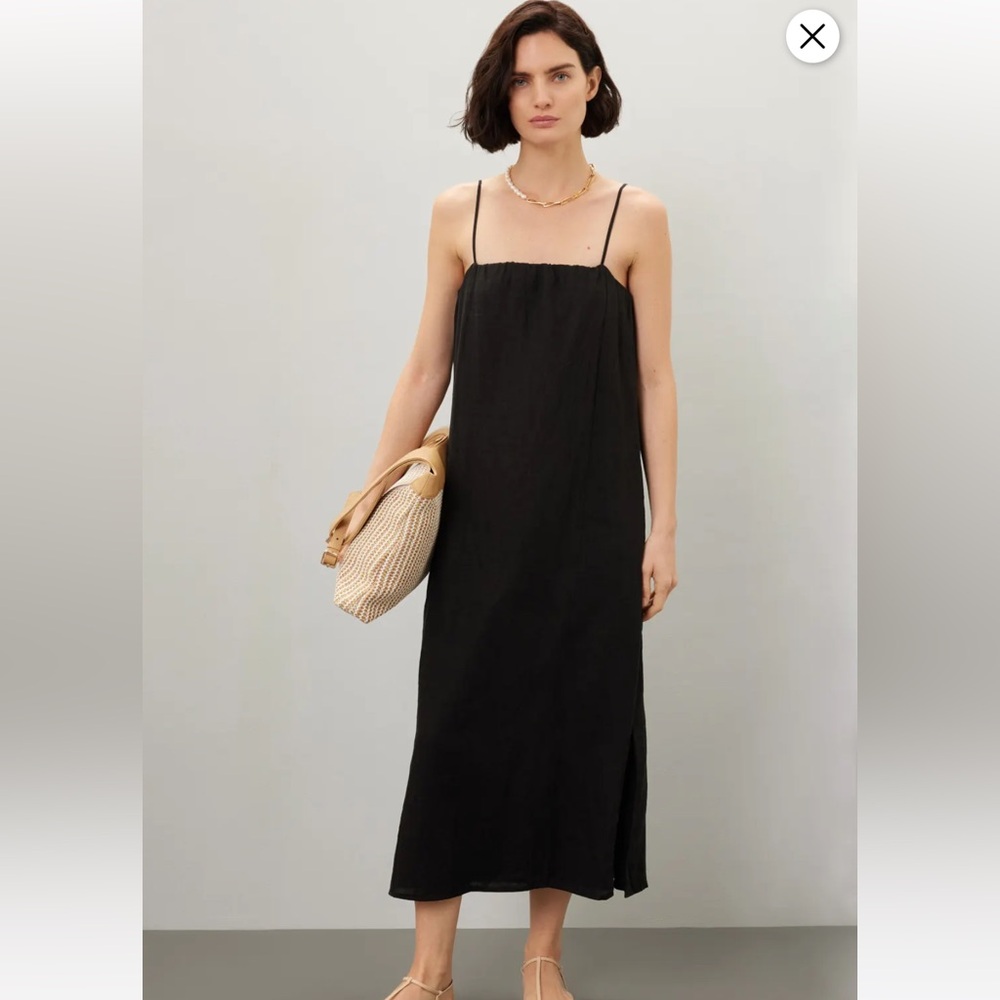 DONNI. Black linen Dress with Spaghetti Straps